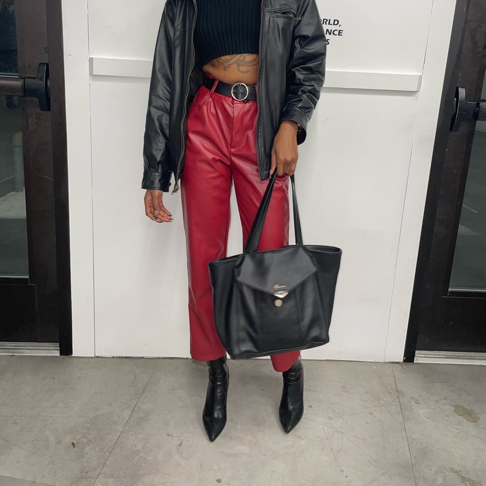 Cider Wine Red Faux Leather Trousers (X-Small)
